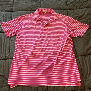 Peter Millar Summer Comfort Pink Striped Polo Tee in Men’s Medium